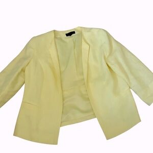 Talbots linen blazer lined pockets unstructured 3/4 sleeves summer casual yellow